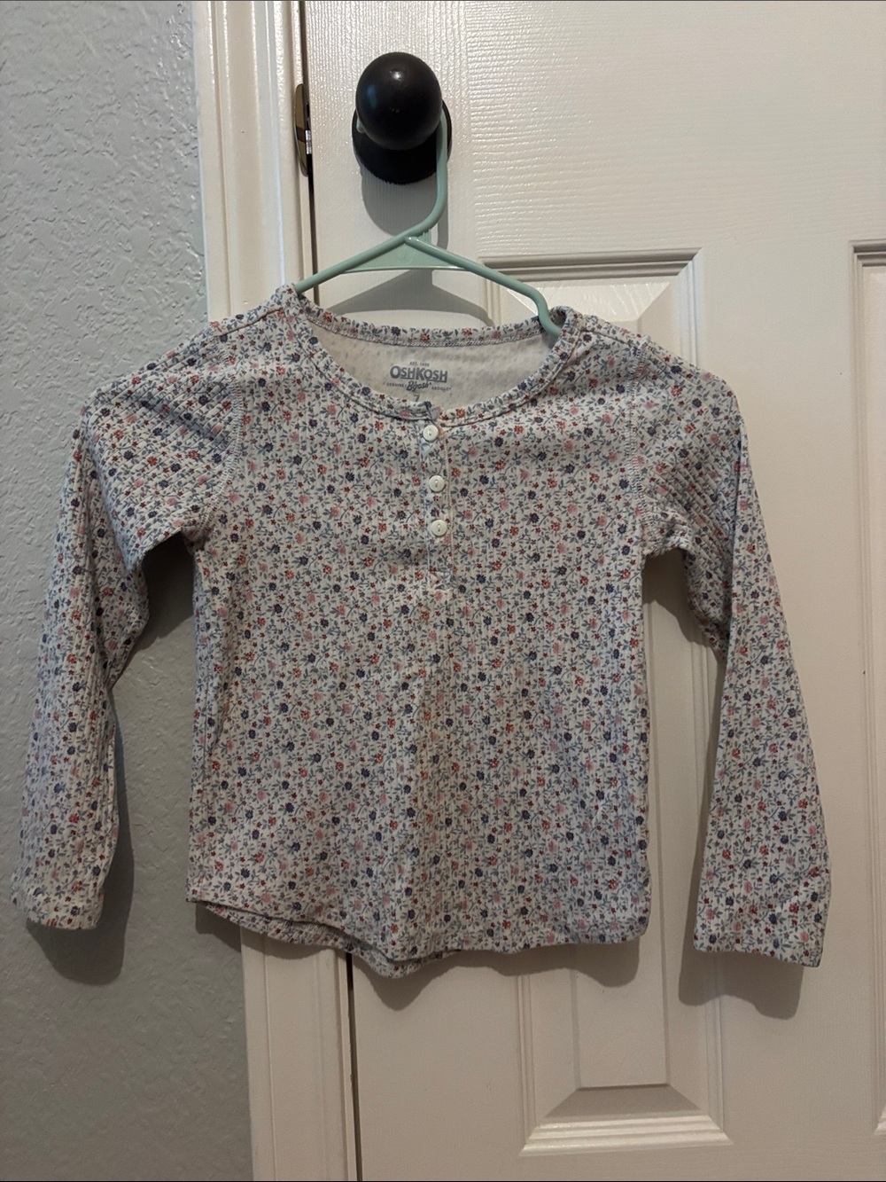 OshKosh B'gosh White Long-Sleeve Floral Henley Tee with Multi-Colored Print